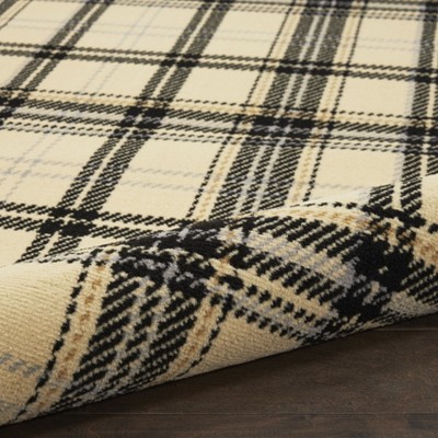 Handmade Cream & Black Plaid 5' x 7' Synthetic Area Rug