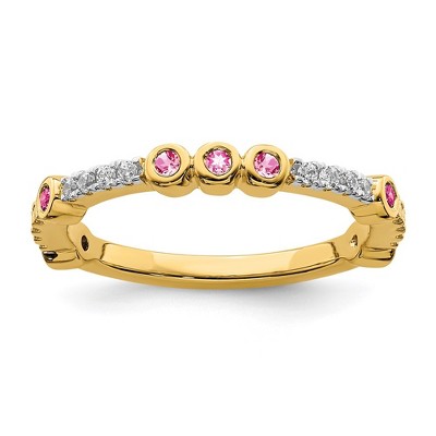 Black Bow Jewelry 2mm 14k Yellow Gold Pink Tourmaline & .08 Ctw Diamond Stackable Band