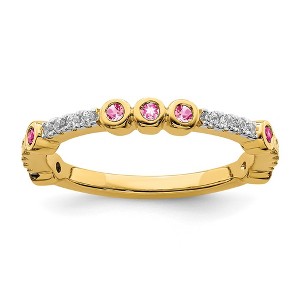 Black Bow Jewelry 2mm 14k Yellow Gold Pink Tourmaline & .08 Ctw Diamond Stackable Band - 1 of 4
