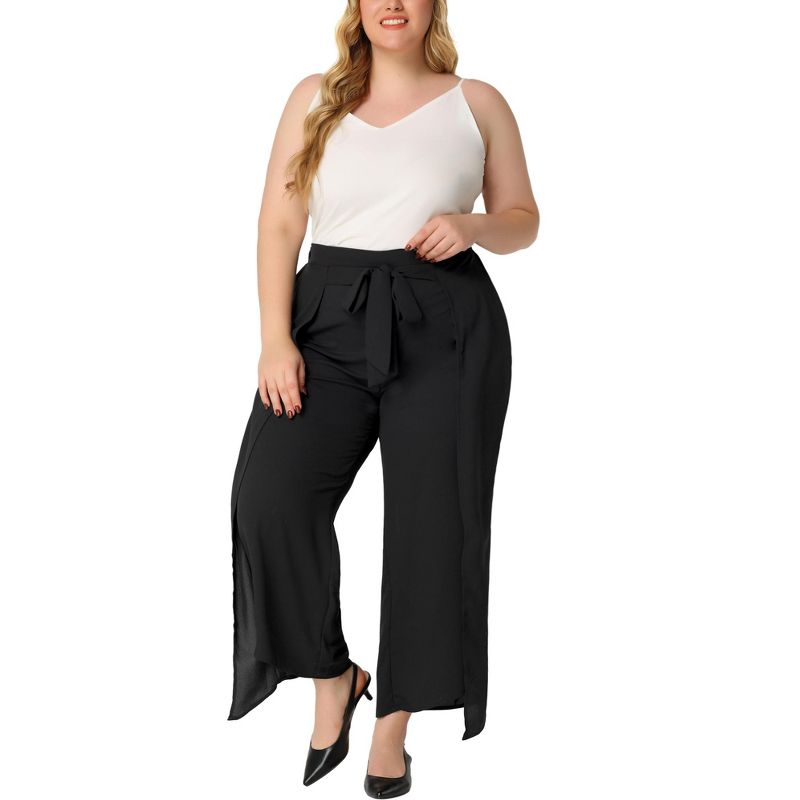 Agnes Orinda Women's Plus Size Split Wide Leg Tie Knot High Rise Palazzo Formal Outfits  Pants, 1 of 6