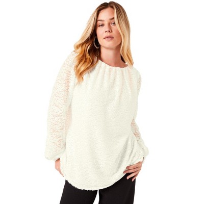 June + Vie by Roaman's Women's Plus Size Sequin Boatneck Top - 10/12, Ivory