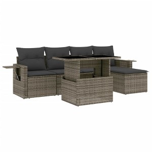vidaXL 6 Piece Patio Sofa Set with Cushions Gray Poly Rattan - without storage - 1 of 4