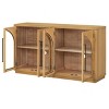 Natural Wood Buffet Cabinet with Glass Doors Arched Design and Adjustable Shelves Distressed Storage Cabinet with 4 Doors -Maison Boucle - 4 of 4