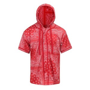 Slickblue Men's Hooded Bandana Baseball Jersey, Street Style, Black/White/Red, Cotton Blend, Size S-XL - 1 of 4