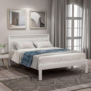 Streamdale Platform Bed Frame with Headboard, Wood Slat Support, No Box Spring Needed, Twin, White - 1 of 4