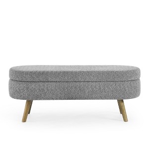 Vynxaria 43.5" Gray Oval Storage Ottoman Bench - Stylish Ottomans and Benches with Rubber Wood Legs - 1 of 4