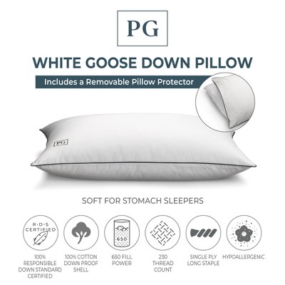 Luxurious White Goose Down Queen Pillow with Hypoallergenic Cotton Protector
