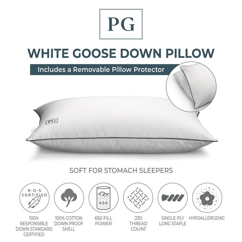White Goose Down Pillow with 100% Certified RDS Down, and Removable Pillow Protector, 1 of 9