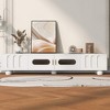 ORRD 80" Modern TV Stand with Glass Doors - Solid Wood Legs & Metal Handles, Living Room Entertainment Center（White） - 2 of 4