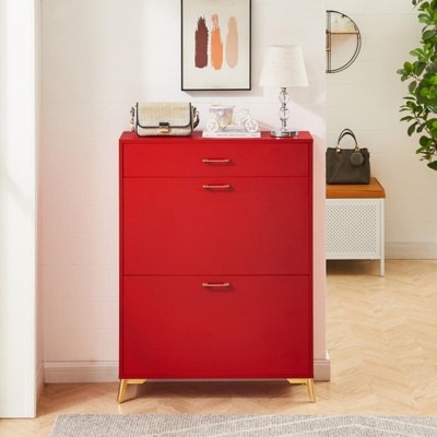 ALEXOUN Shoe Cabinet,Freestanding Shoe Cabinet with 2 Flip Drawers,with Metal Handles and Metal Legs,for Entryway,Hallway