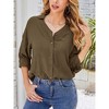 Whizmax Women V Veck Long Sleeve Button Crepe Shirts Casual Lantern Sleeves Durable Basic Blouses Army Green S - 3 of 4
