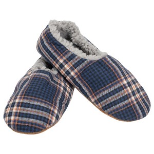 Navy Plaid Mens Plush Lined Cozy Non Slip Indoor Soft Slippers - Small - 1 of 4