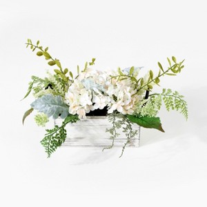 Artificial Plant - Faux 13" Hydrangea Potted Arrangement - FXP1014 - Green/White - Safavieh - 1 of 4