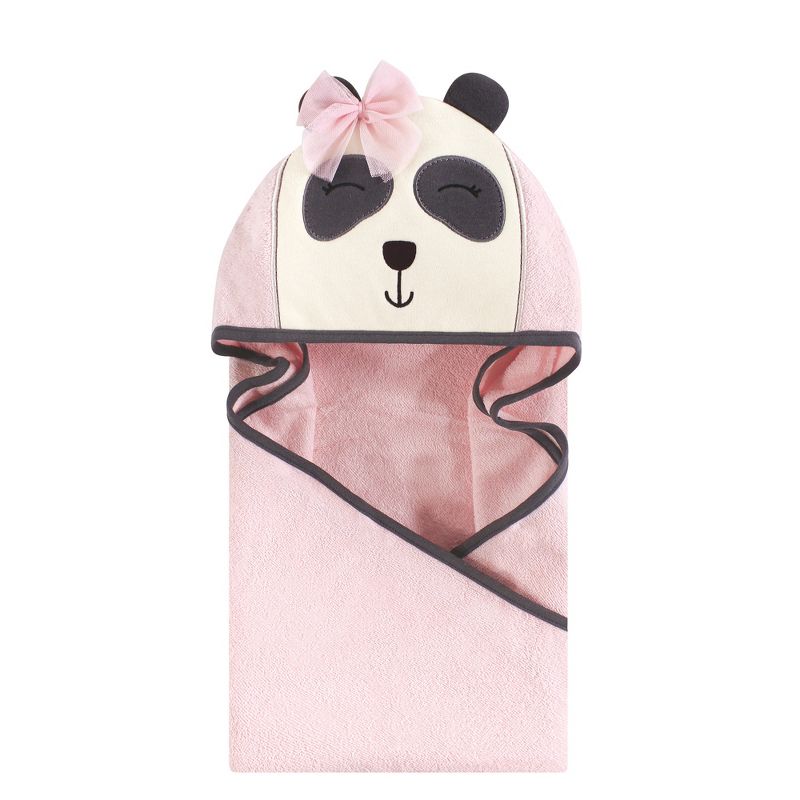 Hudson Baby Infant Girl Cotton Animal Face Hooded Towel, Miss Panda, One Size, 1 of 3
