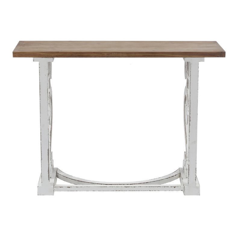 LuxenHome Vintage White and Natural Wood Console and Entry Table, 5 of 10