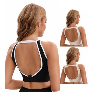 INSPIRE CHIC Women's 3 Pcs Open Back Workout Tank with Built-in Bras Contrast Color Crop Sports Vest - 1 of 4