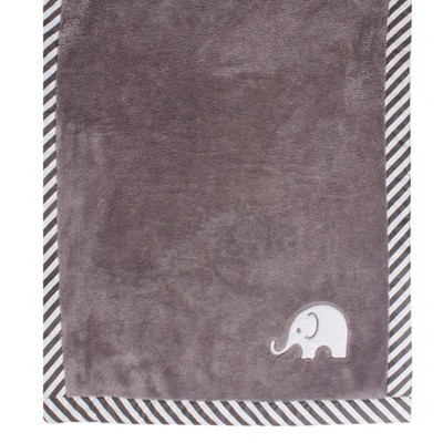 Bacati - Elephants White/grey Embroidered Blanket