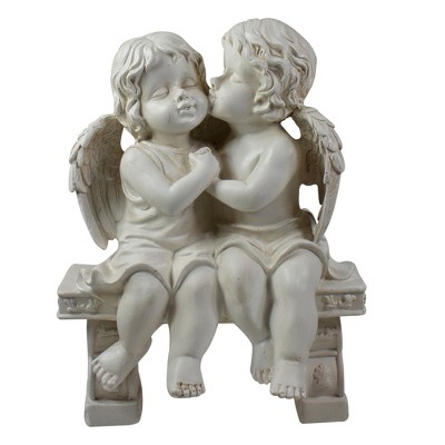 Northlight 9.75" Kissing Cherubs Sitting on Bench Outdoor Garden Statue