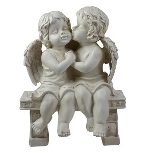 Northlight 9.75" Kissing Cherubs Sitting on Bench Outdoor Garden Statue - 1 of 4