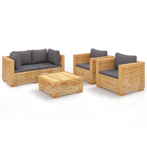vidaXL Solid Teak Wood 5-Piece Patio Lounge Set with Dark Gray Cushions - Versatile Layout & Comfort for Your Garden, Terrace or Outdoor Space - 1 of 4