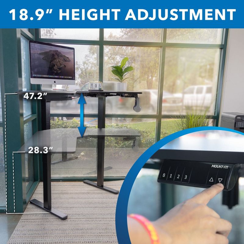 Mount-It! Electric Height Adjustable Desk for Corners, Automatic Standing Desk with Smooth Ergonomic Height Adjustment from 28.3" to 47.2", 4 of 10