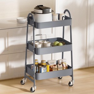 FONTOI 3 Tier Rolling Cart, Metal Utility Storage Organizer with Wheels, Kitchen Trolley, Bathroom, Office Shelves, Grey, 16.9"*12.2"*30.9" - 1 of 4