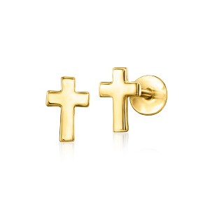 RS Pure by Ross-Simons 14kt Yellow Gold Cross Flat-Back Stud Earrings - 1 of 4