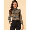 Allegra K Women's Turtleneck Long Sleeve Stretch Slim Plaid Casual Blouse - 3 of 4