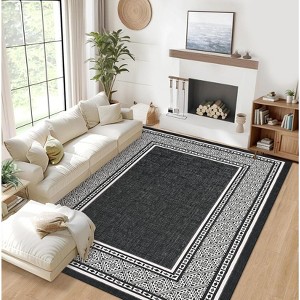 Modern Solid Area Rug Washable Living Room Rugs with Non Slip Backing Bordered Throw Carpet Foldable Neutral Floor Rugs - 1 of 4