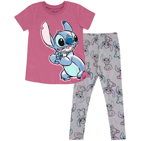 Disney Lilo & Stitch Little Girls T-Shirt and Leggings Outfit Set Pink /  Gray 4