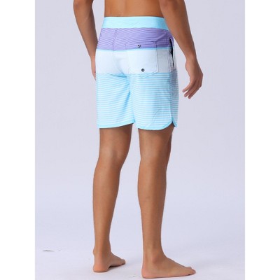 INSPIRE CHIC Men's Color Block Drawstring Waist Pool Beach Striped Swimming Shorts Sky Blue 34 — фото 3