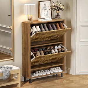 Tribesigns Shoe Cabinet with 2 Flip Drawers, 31.5" Narrow Hidden Shoe Storage Cabinet, Cabinet Organizer for Entryway Hallway, Walnut - 1 of 4