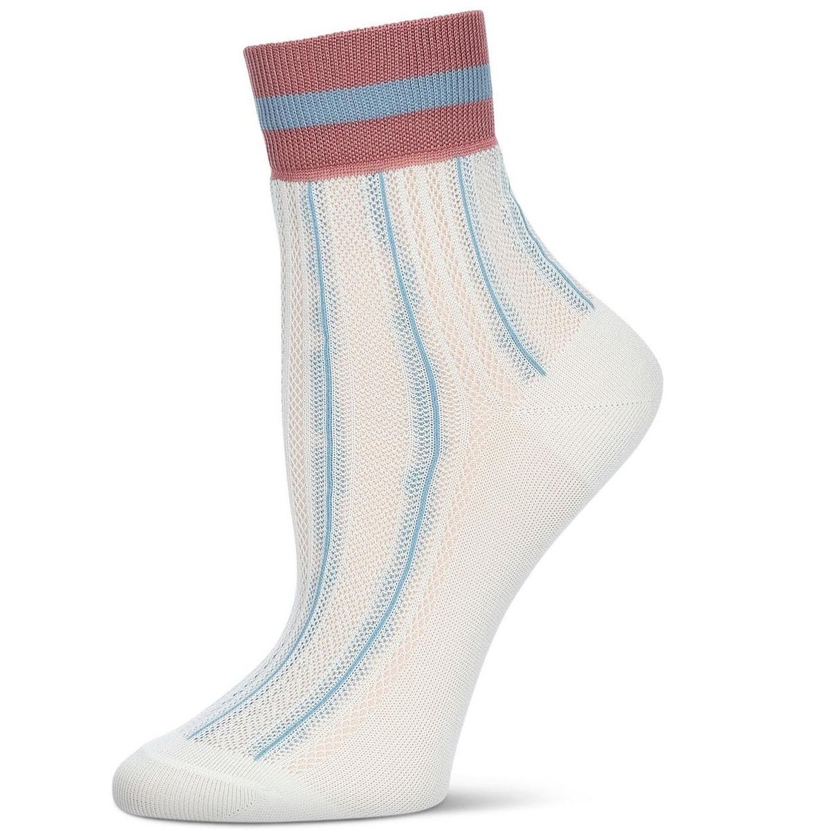 Memoi Women's Sheer Openwork Retro Stripe Anklet Socks