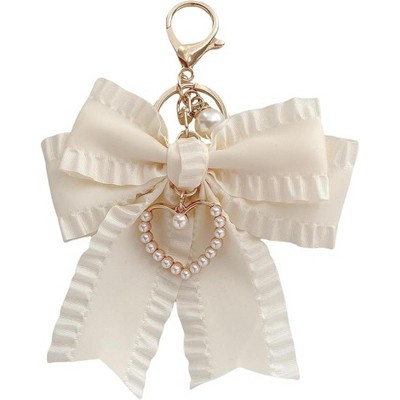 Attop Bow Purse Keychain Charm, Bag Charms for Women Pearl Wristlet Backpack Charm for Purses Key Chains