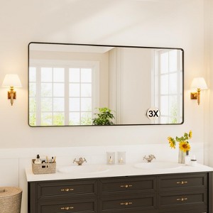 72" x 36" Black Metal Framed Bathroom Mirror Rounded Rectangle Vanity Mirror with 3X Magnifying Glass for Over Sink (Hangs Horizontally/Vertically - 1 of 4