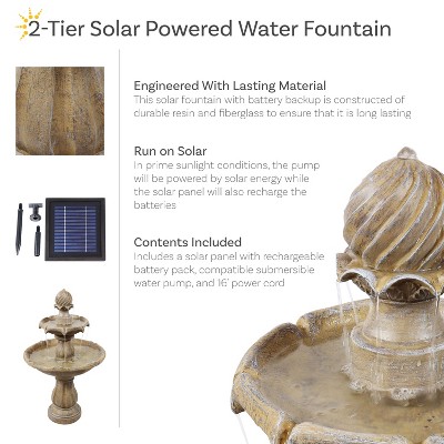 Earth Finish Solar Powered 2-Tier Resin Garden Fountain