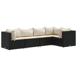 vidaXL 5 Piece Patio Lounge Set - Black Poly Rattan Modular Furniture with Cushions for Outdoor Garden, Deck, Terrace - 1 of 4