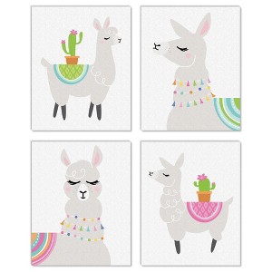 Big Dot of Happiness Whole Llama Fun - Unframed Llama Fiesta Nursery and Kids Room Linen Paper Wall Art - Set of 4 - Artisms - 8 x 10 inches - 1 of 4