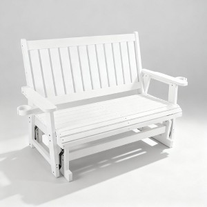 Fortune Candy Poly Lumber Patio Glider  2 Seater with Ergonomic Deep Seat, High Backrest, Cup Holders, for Outdoor Garden, Yard, or Deck (White) - 1 of 4