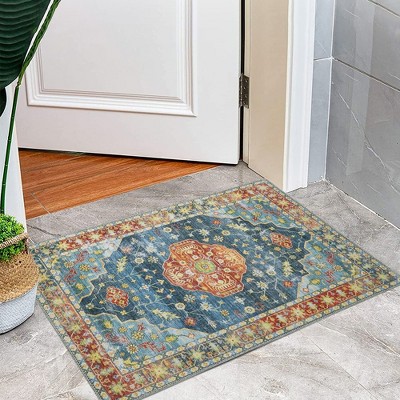WhizMax Vintage Area Rug Boho Low-Pile Indoor Floral Print Carpet for Living Room Bedroom