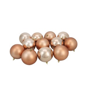 Northlight 12ct Almond Brown Shatterproof 2-Finish Christmas Ball Ornaments 4" (100mm) - 1 of 2