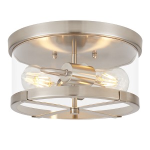 LamQee Flush Mount Ceiling Light with Clear Glass Industrial 2-Lights Farmhouse Close to Ceiling Light Fixtures Drum Lights - 1 of 4