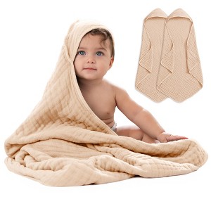 Comfy Cubs Hooded Baby Towels - 6 Layer, 100% Muslin Cotton - Large 32 x 32 Inch, Unisex - 1 of 4