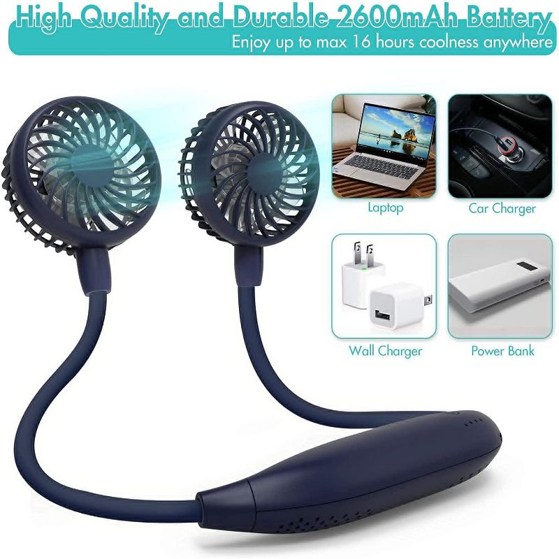 Panergy Portable Neck Fan, 2600mAh Battery Operated Ultra Quiet Hands Free USB Fan with 6 Speeds, Strong Wind, 360° Adjustable Flexibility Wearable, 5 of 9