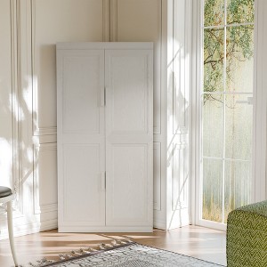Spassway White 2-Piece Tall Wood Storage Cabinet Modular Pantry Cabinet with 4 Adjustable Shelves 4 Doors Freestanding Organizer for Living Room - 1 of 4