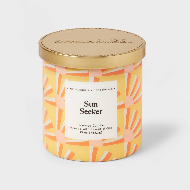 2-Wick 15oz Glass Jar Candle with Patterned Sleeve Sun Seeker - Opalhouse&#8482;, 1 of 5