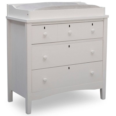Delta Children Farmhouse 3 Drawer Dresser with Changing Top - Textured White