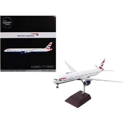 Boeing 777-300ER Commercial Aircraft "British Airways" White with Striped Tail 1/200 Diecast Model Airplane by GeminiJets