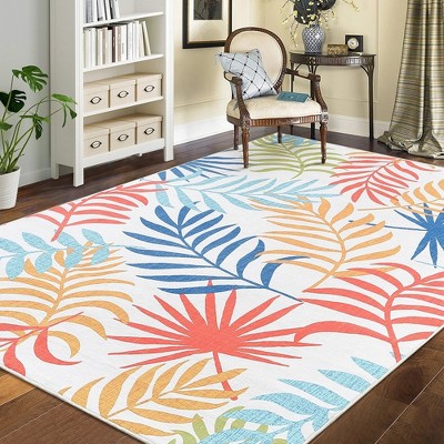 Washable Rug Indoor Modern Botanical Leaves Area Rugs for Living Room Soft Non-Slip Rug Contemporary Rug