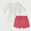 Girls' Oversized New York T-Shirt and Boxer Pajama Set - White - 2 of 4